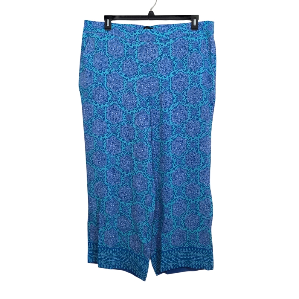NWT Talbots Wide Leg Crop Pants in Blue Paisley Medallion Size XL Beach Boho